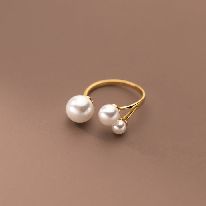 Bague en Perles d'Eau Douce Triples Réglable