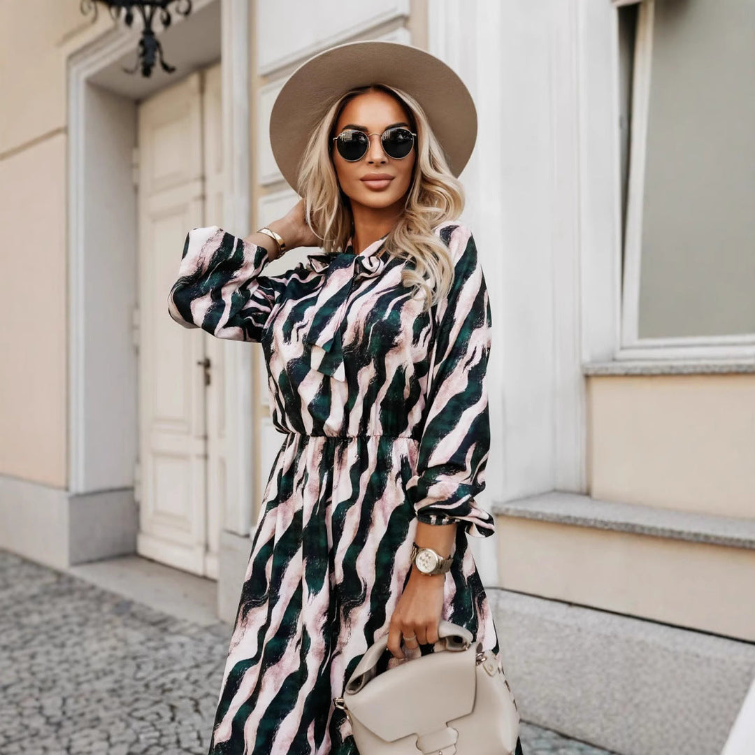 Clémence™ | Robe Longue à Motif Zèbre avec Nœud à la Taille