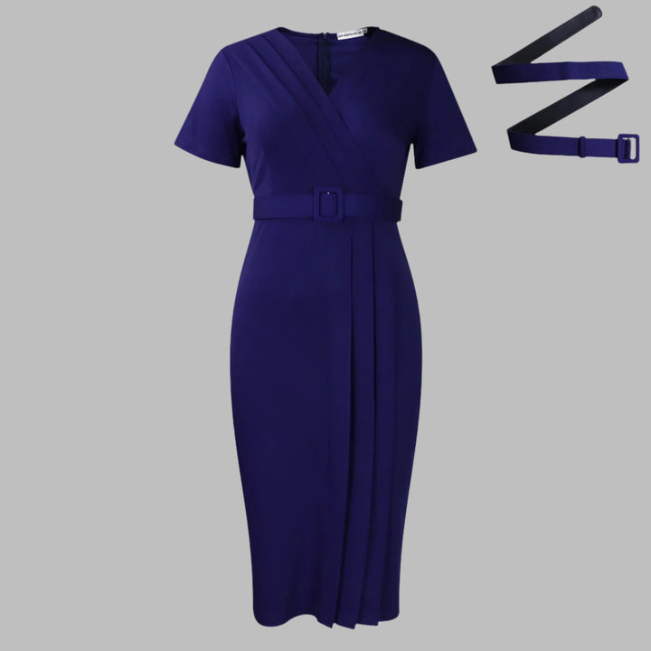 Naomi™ | Robe Crayon à Col V et Taille Cintrée Élégante