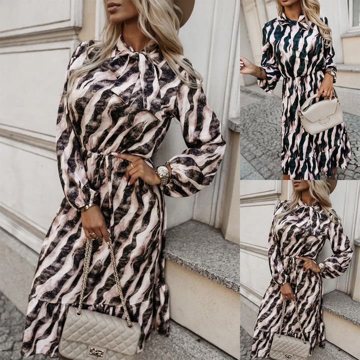 Clémence™ | Robe Longue à Motif Zèbre avec Nœud à la Taille