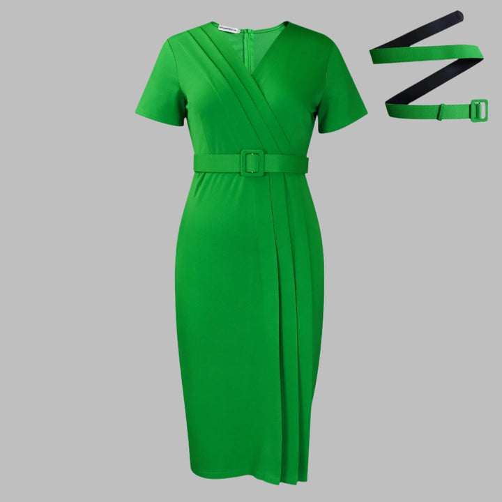 Naomi™ | Robe Crayon à Col V et Taille Cintrée Élégante