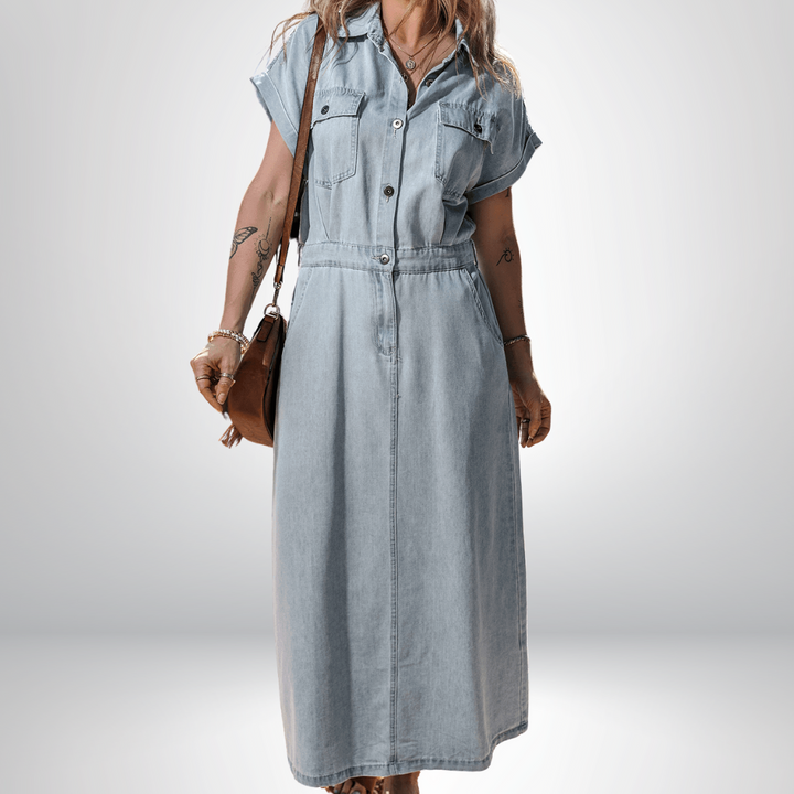 Sofia® | Robe en Jean Élégante avec Manches Courtes en Chauve-Souris