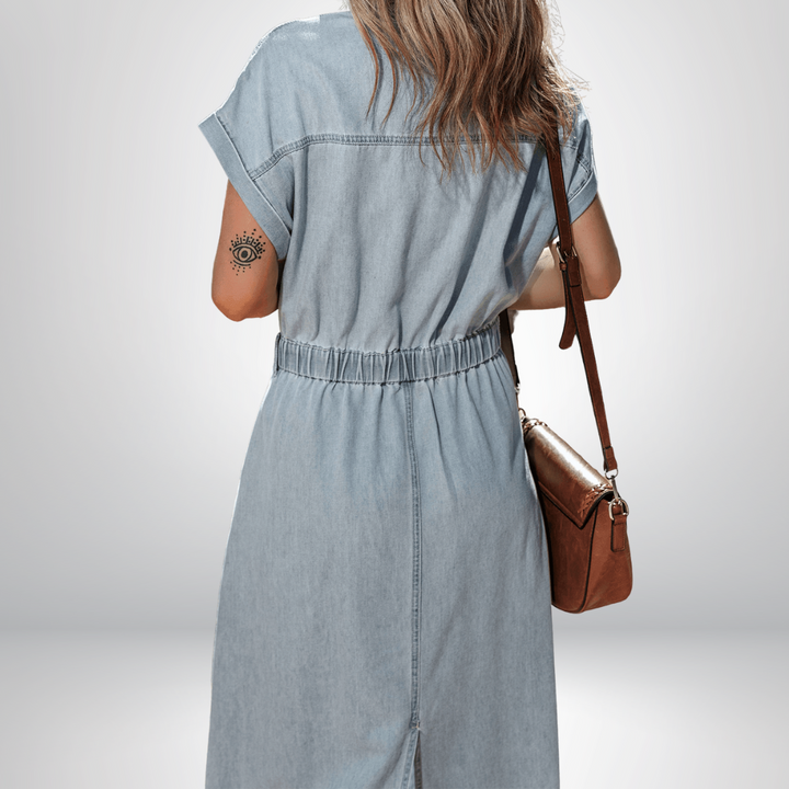 Sofia® | Robe en Jean Élégante avec Manches Courtes en Chauve-Souris