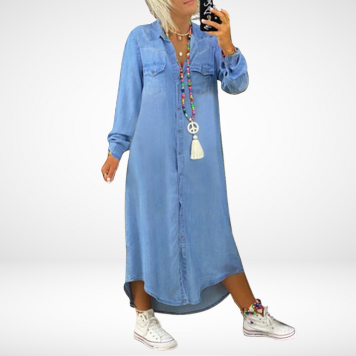 Sofia™ | Robe Maxi à Manches Longues en Denim