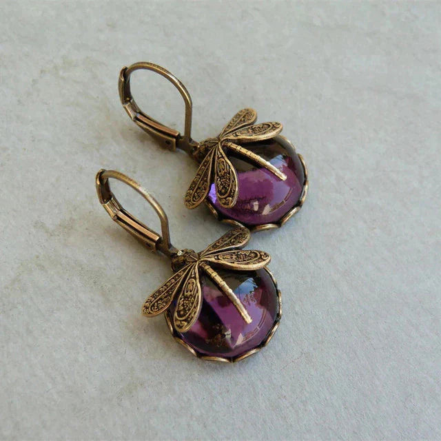 Boucles d'oreilles Libellule Sphériques en Or Antique