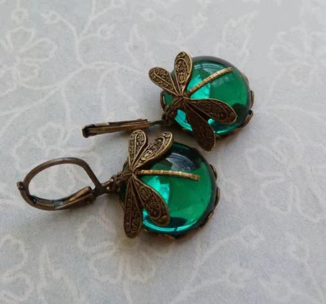 Boucles d'oreilles Libellule Sphériques en Or Antique