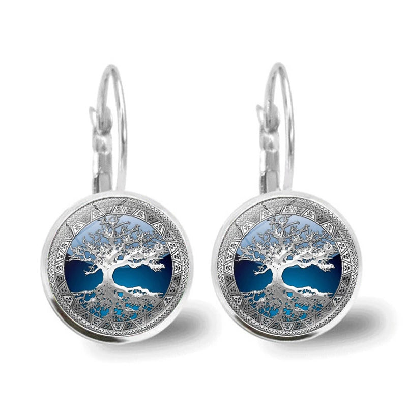 Boucles d'oreilles en arbre de vie argentées