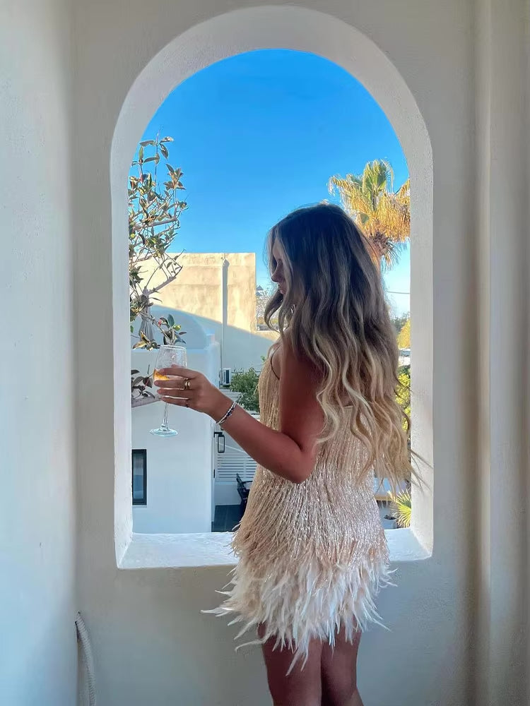 Lyras™ | Mini Robe Élégante avec Plumes