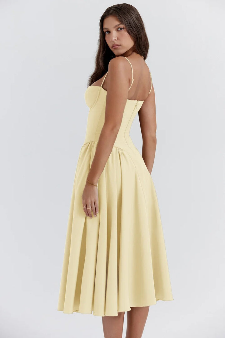 Riley™ | Robe midi sans manches avec corset