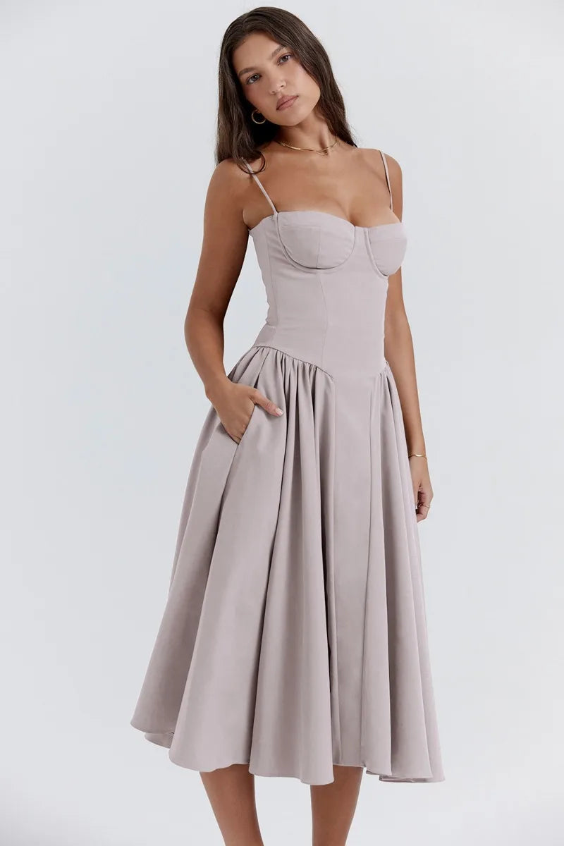 Riley™ | Robe midi sans manches avec corset
