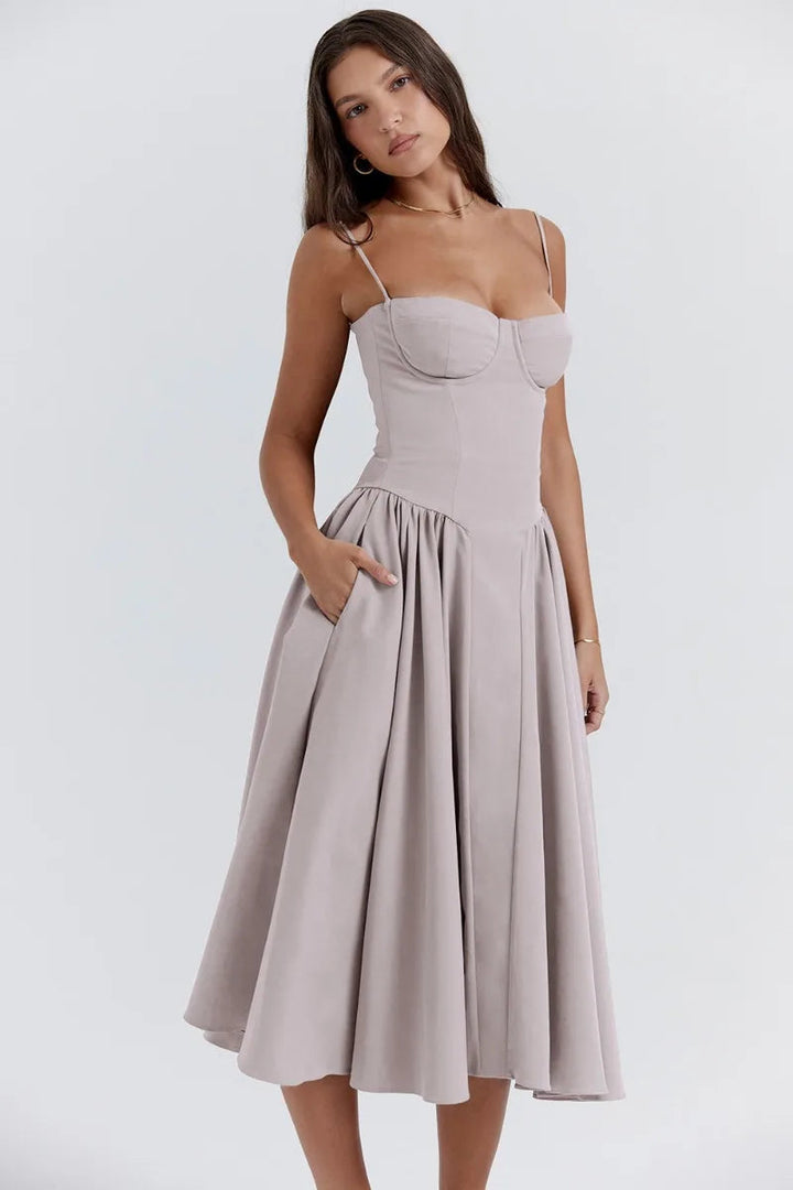 Riley™ | Robe midi sans manches avec corset