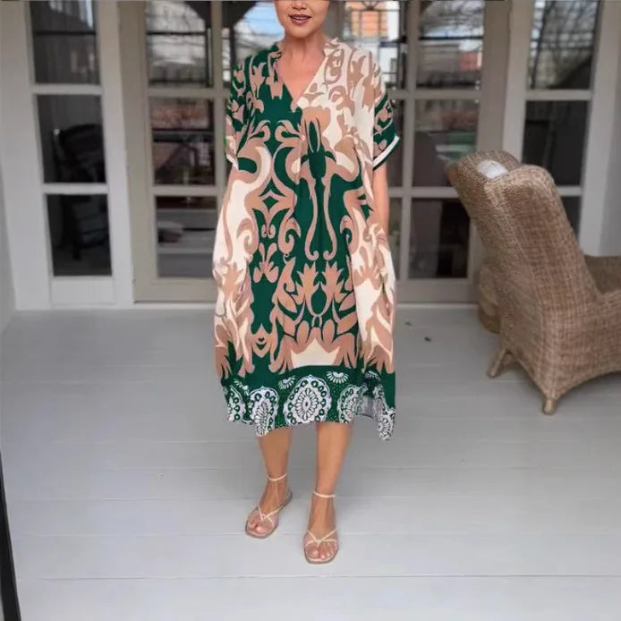 Aline™ | Robe Midi d'Été Amusante avec Décolleté en V Flatteur