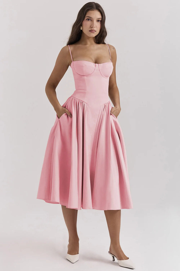 Riley™ | Robe midi sans manches avec corset