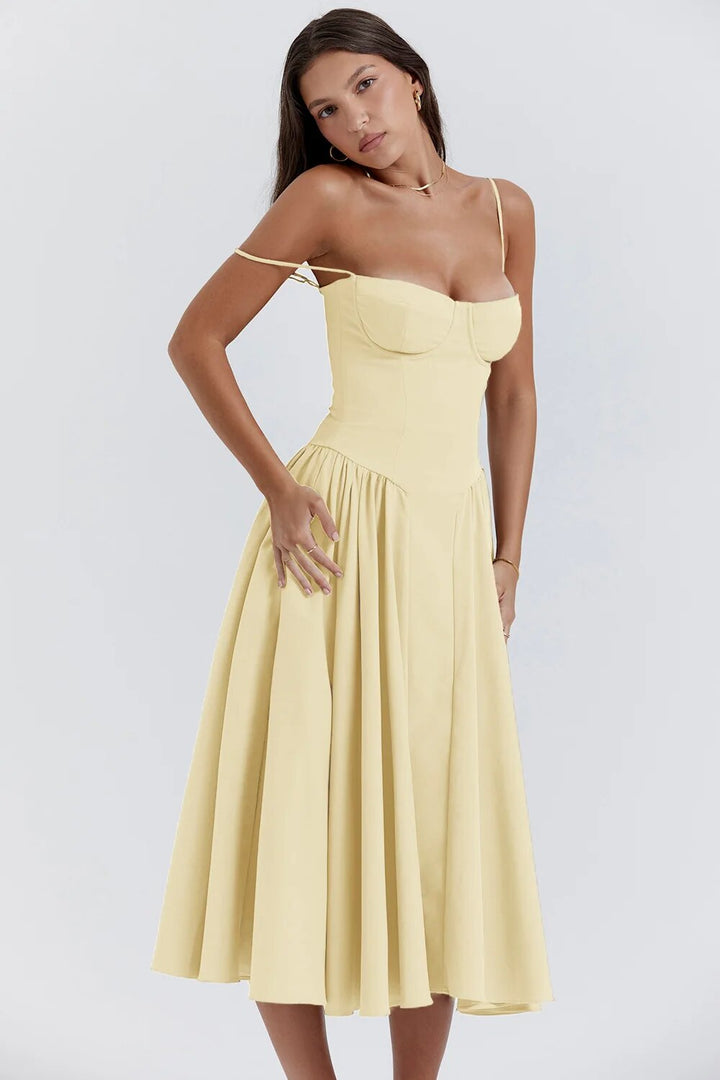 Riley™ | Robe midi sans manches avec corset
