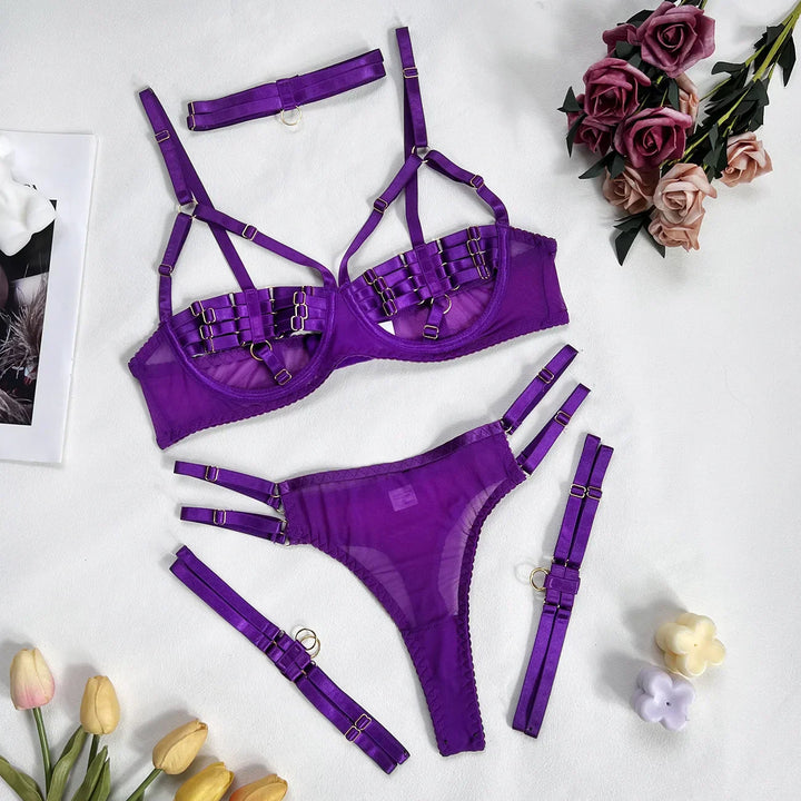 Delya™ | Ensemble de Lingerie Élégant 4 Pièces