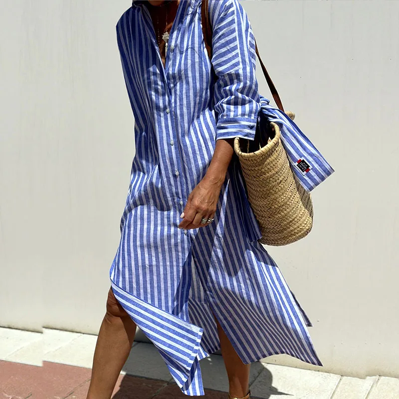 Revia™ | Robe chemise rayée élégante