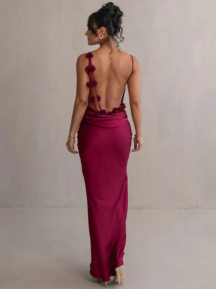Cassiane - Robe en Satin à Fleurs