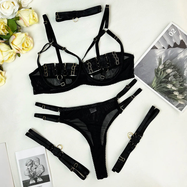 Delya™ | Ensemble de Lingerie Élégant 4 Pièces