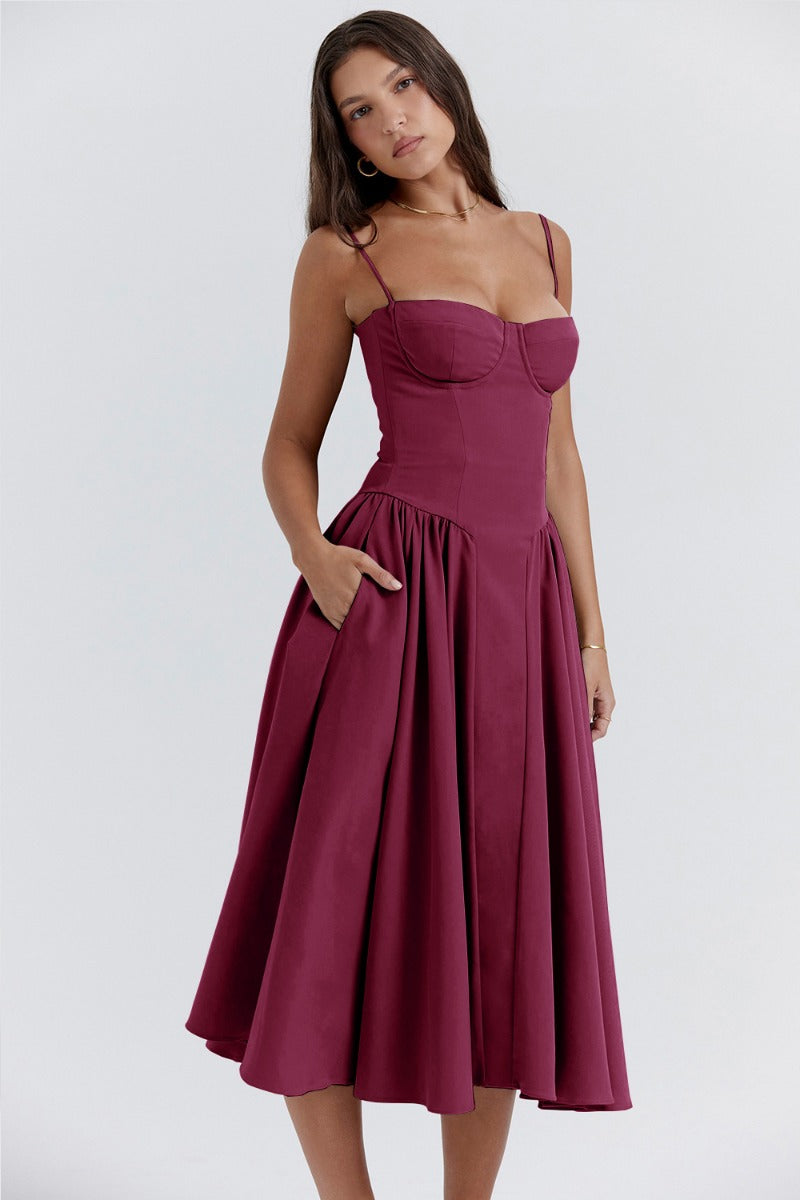 Riley™ | Robe midi sans manches avec corset