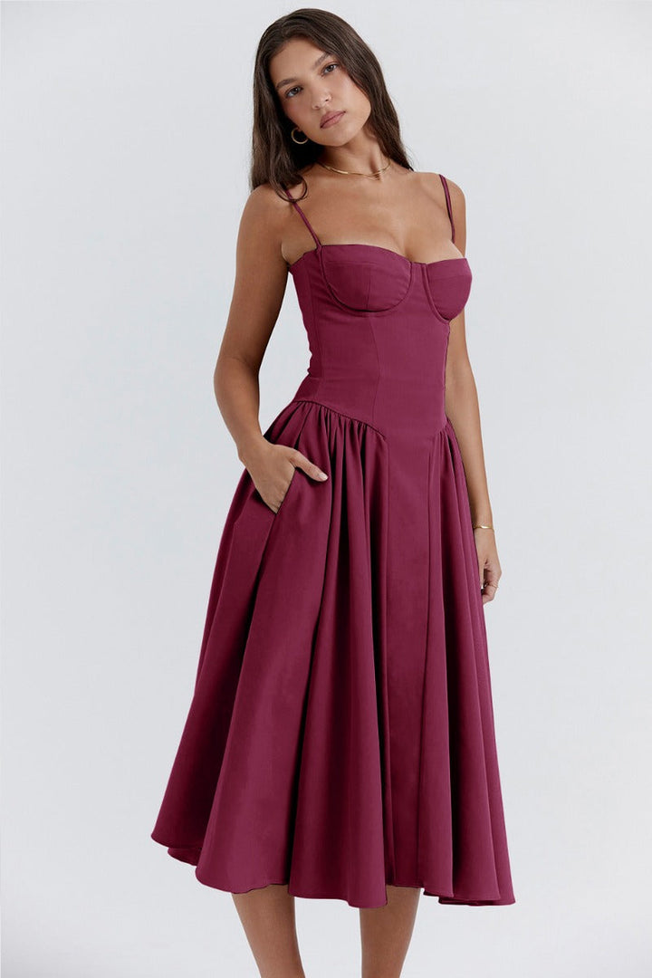 Riley™ | Robe midi sans manches avec corset