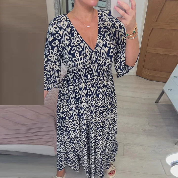 Venu™ | Robe Boho Décontractée à Décolleté en V et Manches Mi-Longues