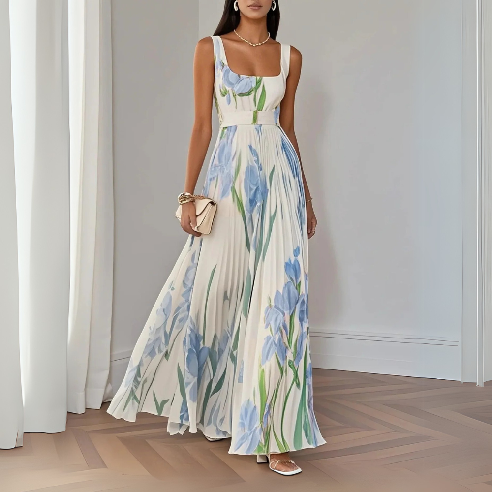 Lisia™ | Robe Longue Plissée Florale Élégante