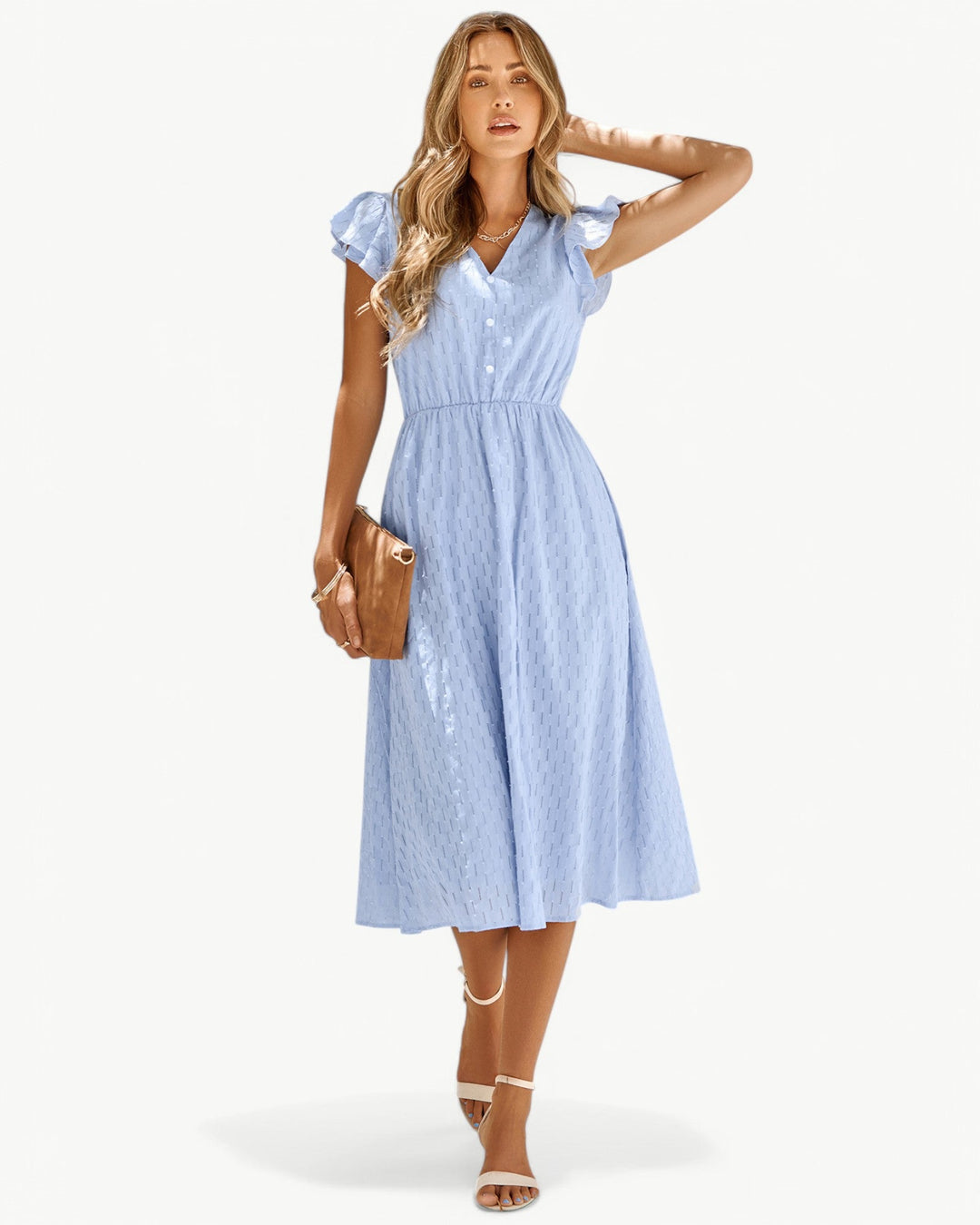 Zella™ | Robe midi élégante à col en V
