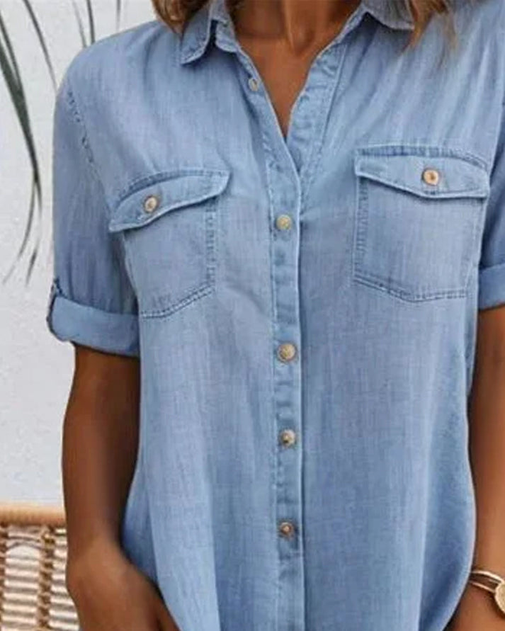 Emerie™ | Élégante Robe en Jean à Manches Courtes