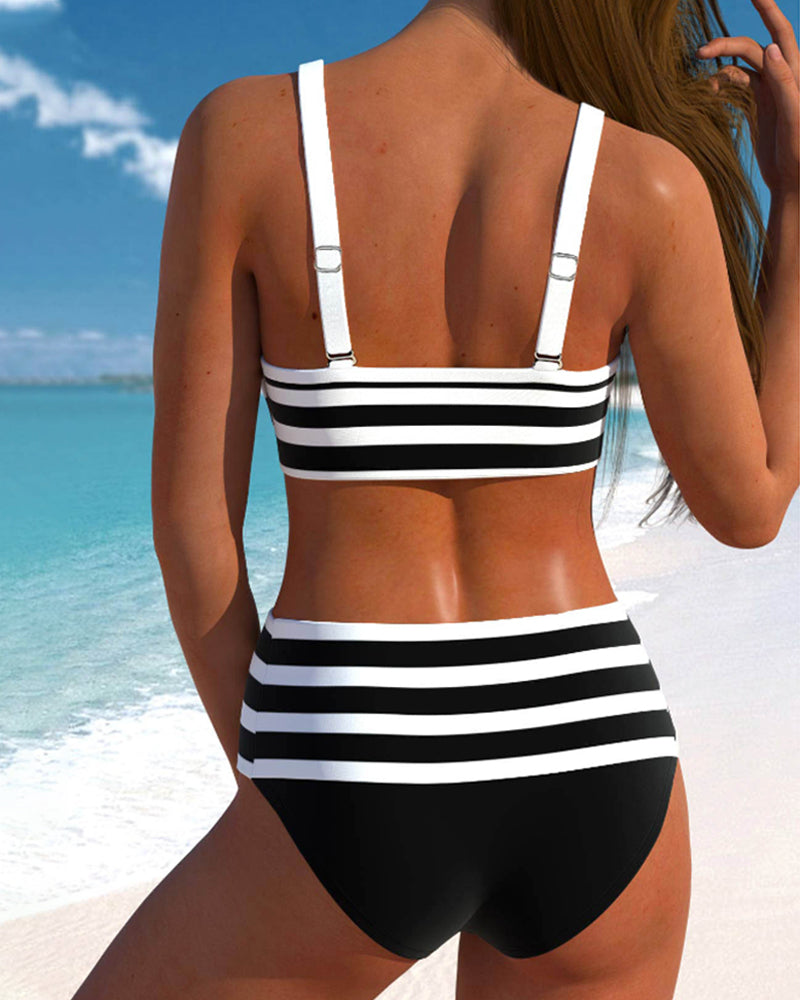 Elena™ | Maillot de Bain à Rayures Taille Haute