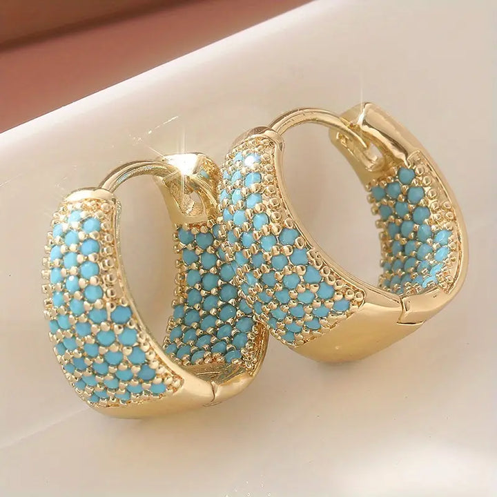 Boucles d'oreilles créoles en turquoise et ton doré
