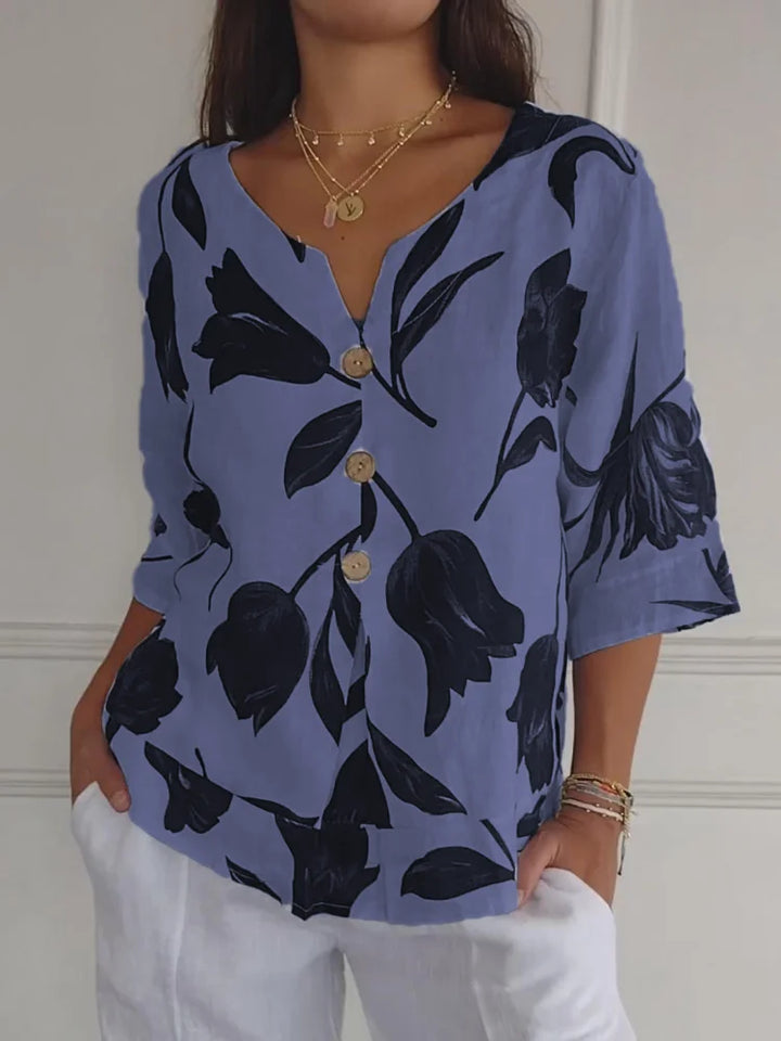 Liva™ | Élégante Blouse Florale à Boutons