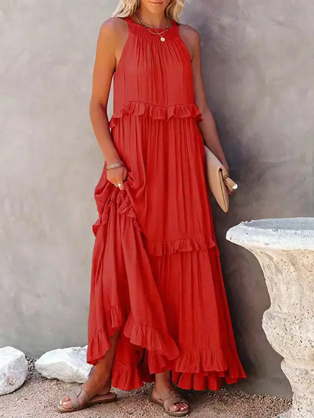 LANDRY | Robe sans manches avec volants chic