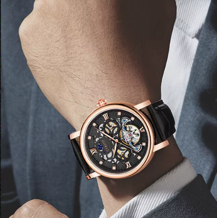 MONTRE AUTOMATIQUE MÉCANIQUE EN CUIR D'AFFAIRES™ - Olsen & Olsen