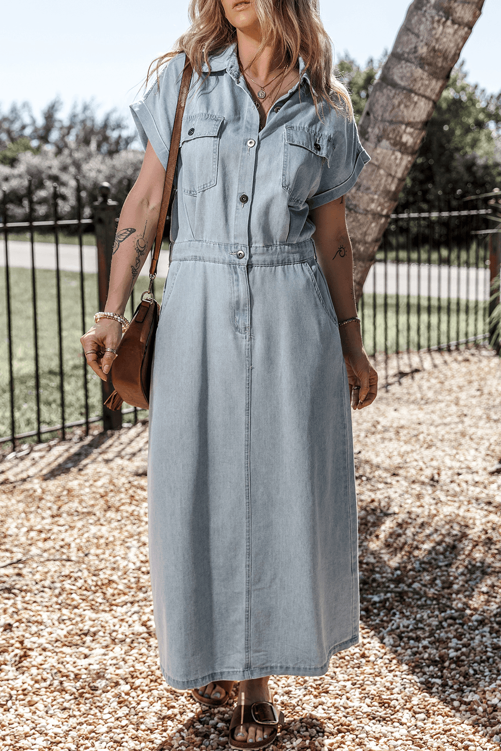Sofia® | Robe en Jean Élégante avec Manches Courtes en Chauve-Souris