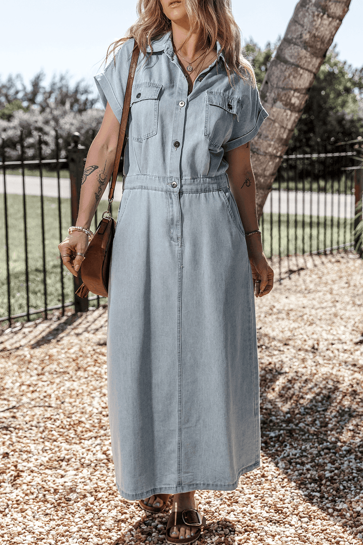 Sofia® | Robe en Jean Élégante avec Manches Courtes en Chauve-Souris