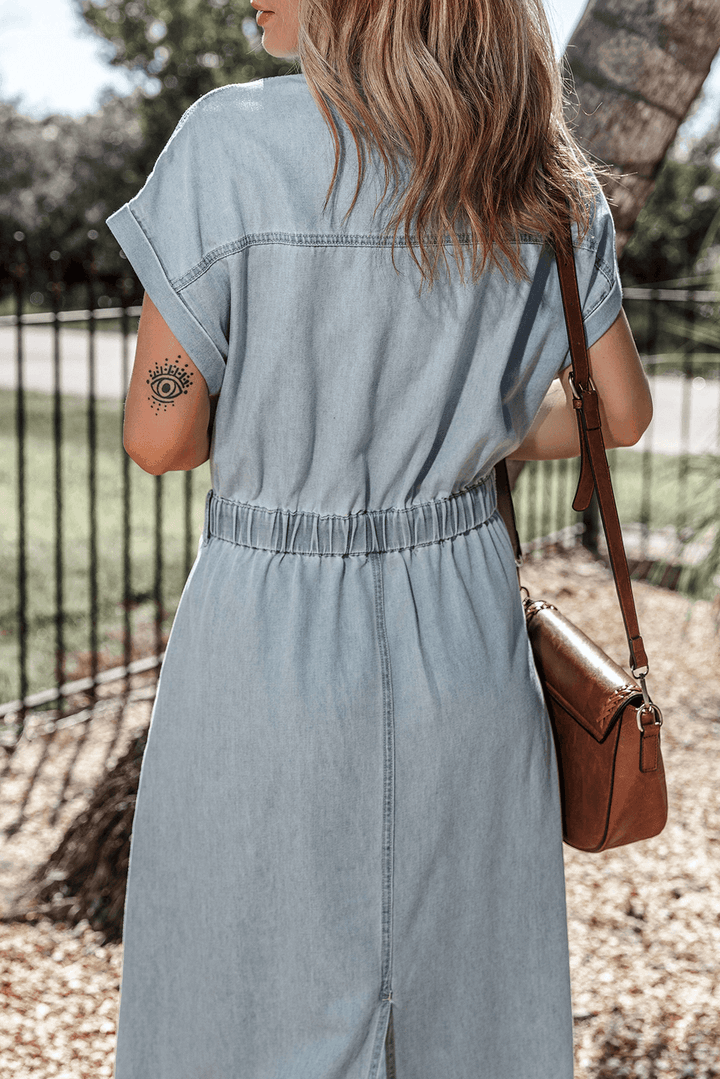Sofia® | Robe en Jean Élégante avec Manches Courtes en Chauve-Souris