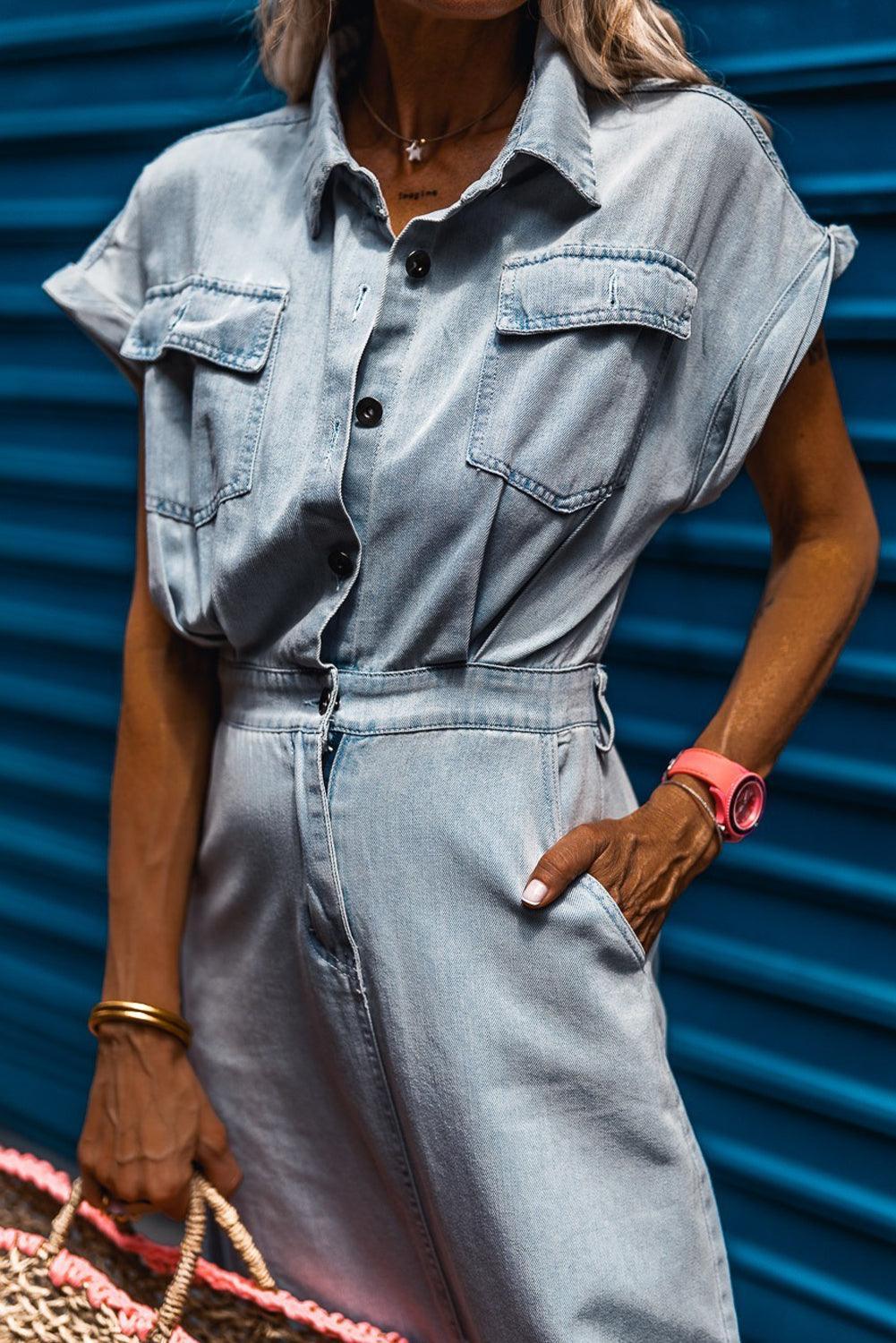 Sofia® | Robe en Jean Élégante avec Manches Courtes en Chauve-Souris