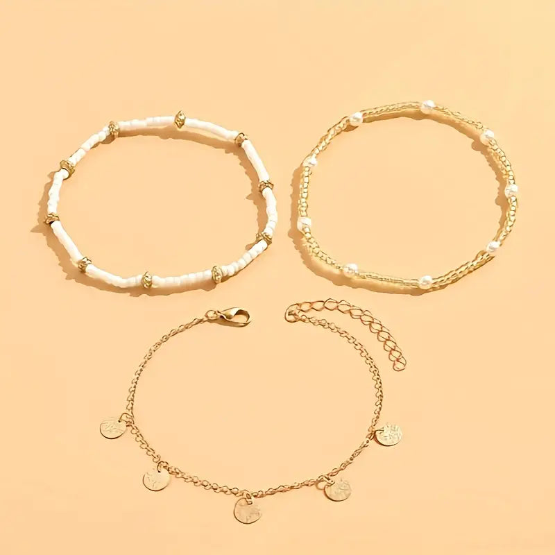 Ensemble de Bracelets de Cheville Superposés 3 Pièces