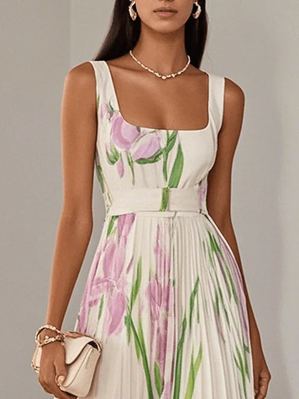 Lisia™ | Robe Longue Plissée Florale Élégante