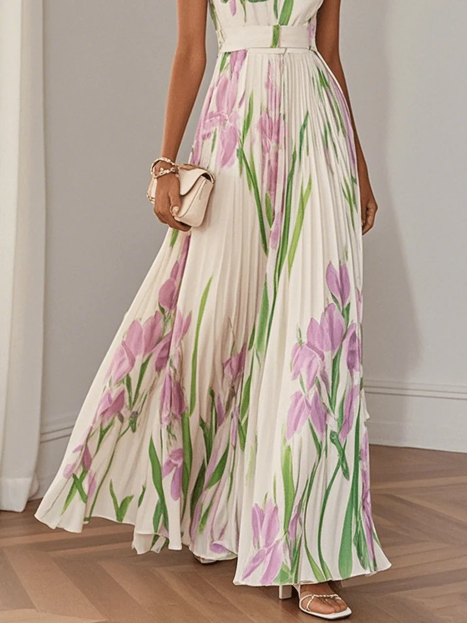 Lisia™ | Robe Longue Plissée Florale Élégante