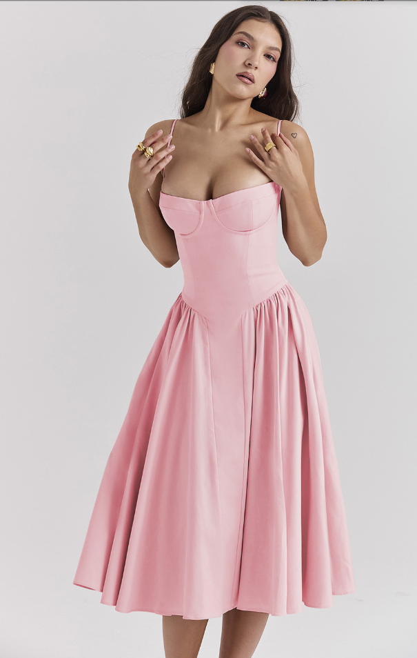 Riley™ | Robe midi sans manches avec corset