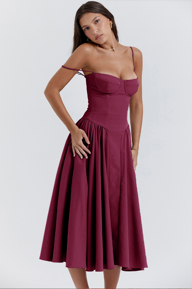 Riley™ | Robe midi sans manches avec corset