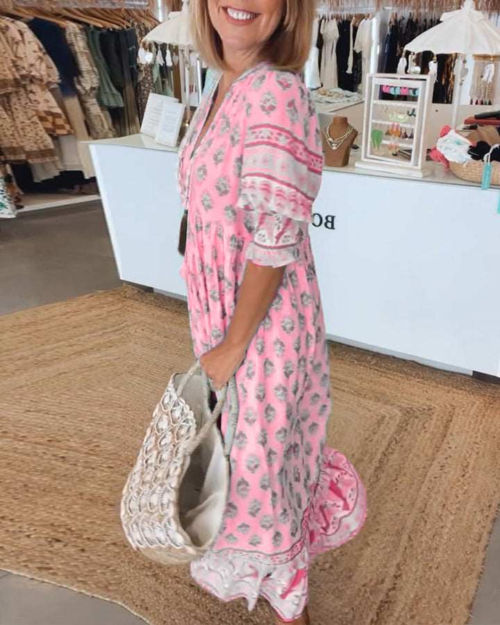 Feyza™ | Robe de printemps élégante avec décolleté en V et silhouette en A