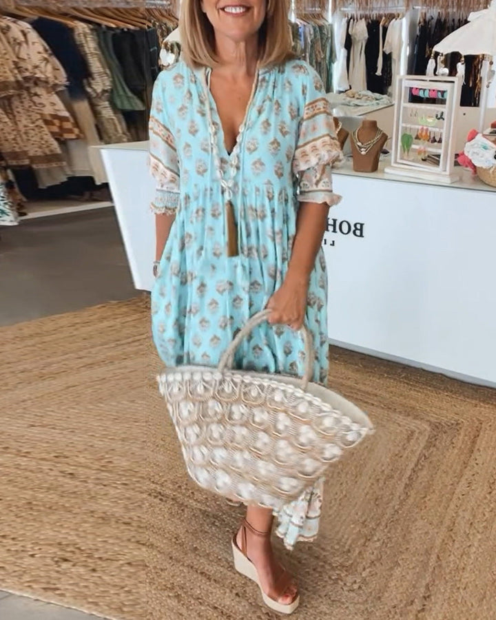 Feyza™ | Robe de printemps élégante avec décolleté en V et silhouette en A