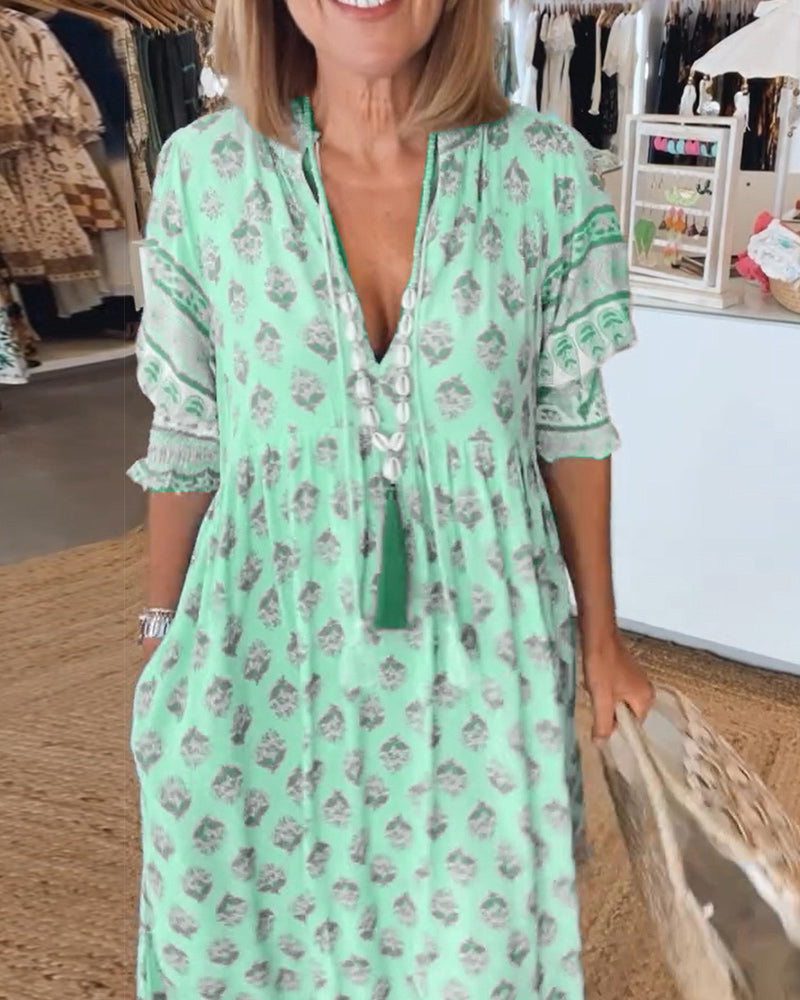 Feyza™ | Robe de printemps élégante avec décolleté en V et silhouette en A