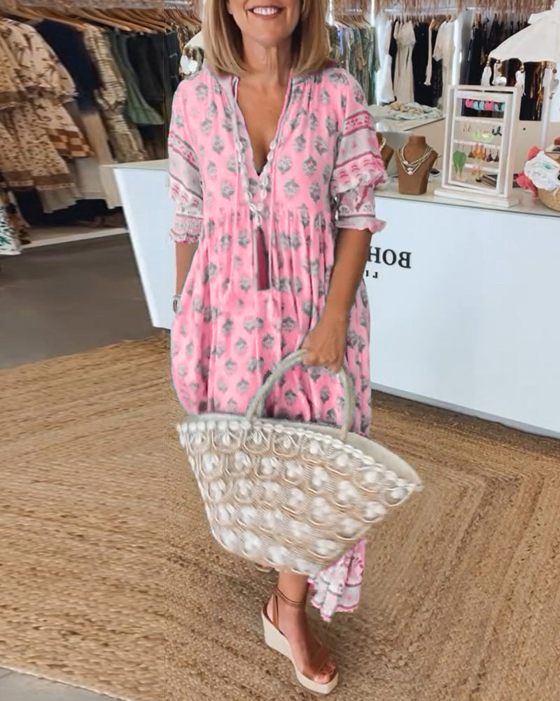 Feyza™ | Robe de printemps élégante avec décolleté en V et silhouette en A