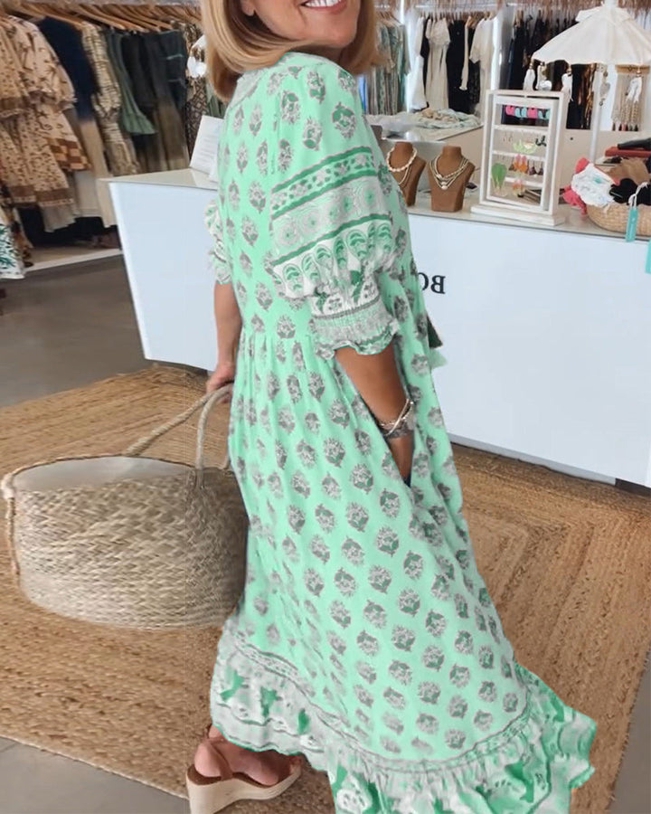 Feyza™ | Robe de printemps élégante avec décolleté en V et silhouette en A