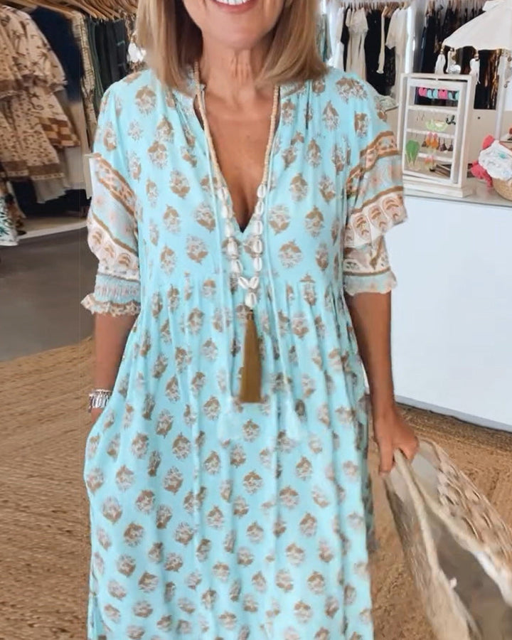 Feyza™ | Robe de printemps élégante avec décolleté en V et silhouette en A