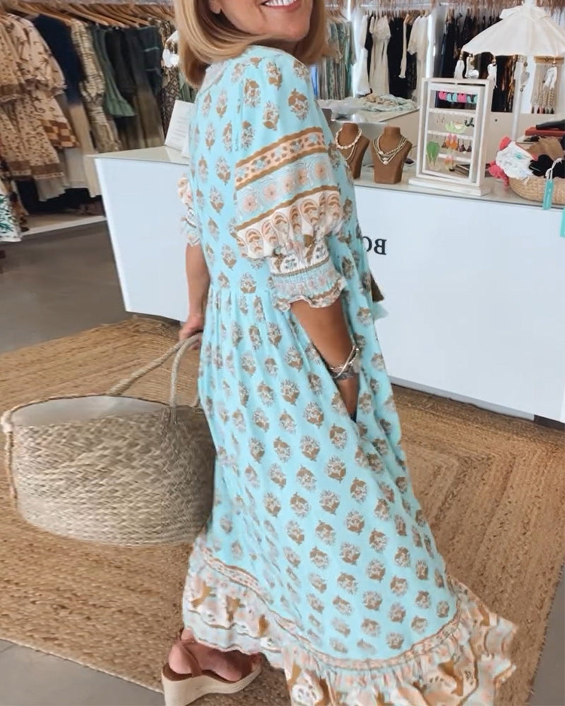 Feyza™ | Robe de printemps élégante avec décolleté en V et silhouette en A