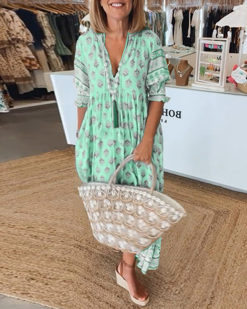 Feyza™ | Robe de printemps élégante avec décolleté en V et silhouette en A